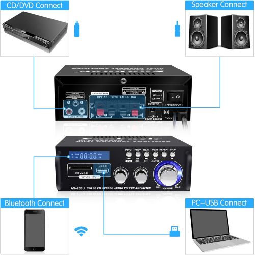  [아마존베스트]180W Wireless Bluetooth Stereo Amplifier, Sunbuck Dual Channel Sound Power Audio Receiver w/USB, SD Card, FM Radio for Home Theater Entertainment Speakers with Remote Control (AS-2