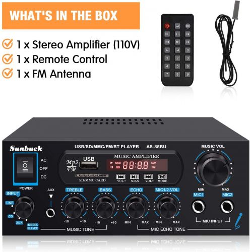  [아마존베스트]Wireless Bluetooth Audio Amplifiers, Sunbuck 200W Power Home Stereo Amplifier Receiver, with USB, SD Card, FM Radio, Remote Control, Dual Channel Sound, for Theater Entertainment S