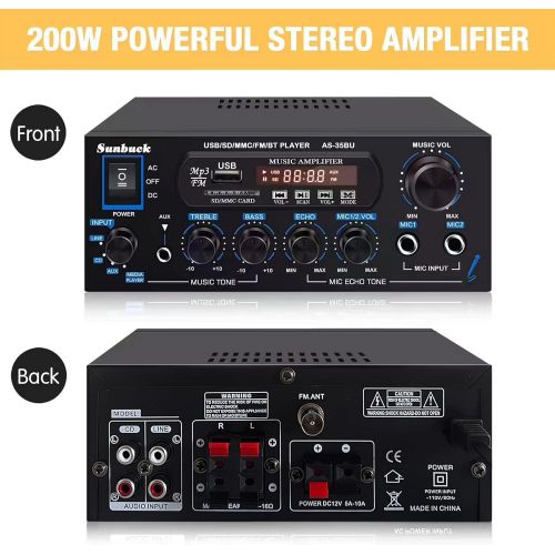  [아마존베스트]Wireless Bluetooth Audio Amplifiers, Sunbuck 200W Power Home Stereo Amplifier Receiver, with USB, SD Card, FM Radio, Remote Control, Dual Channel Sound, for Theater Entertainment S