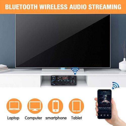  [아마존베스트]Wireless Bluetooth Audio Amplifiers, Sunbuck 200W Power Home Stereo Amplifier Receiver, with USB, SD Card, FM Radio, Remote Control, Dual Channel Sound, for Theater Entertainment S