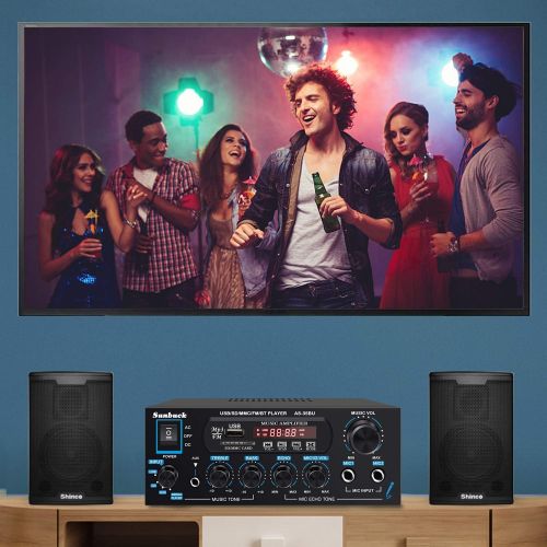  [아마존베스트]Wireless Bluetooth Audio Amplifiers, Sunbuck 200W Power Home Stereo Amplifier Receiver, with USB, SD Card, FM Radio, Remote Control, Dual Channel Sound, for Theater Entertainment S