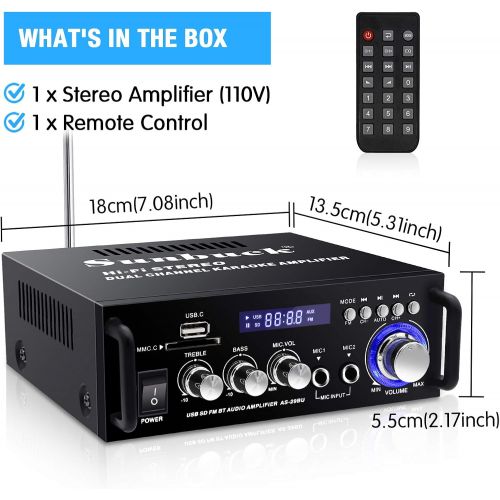  Sunbuck Wireless Bluetooth Stereo Amplifier System ? 110V 180W Dual Channel Sound Power Audio Receiver w/USB, SD Card, FM Radio for Home Speakers (AS-29BU)