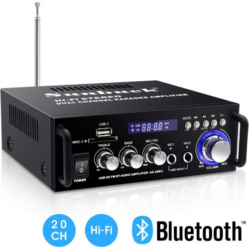  Sunbuck Wireless Bluetooth Stereo Amplifier System ? 110V 180W Dual Channel Sound Power Audio Receiver w/USB, SD Card, FM Radio for Home Speakers (AS-29BU)