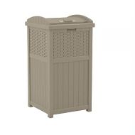 Suncast 33 Gallon Hideaway Trash Can for Patio - Resin Outdoor Trash with Lid - Use in Backyard, Deck, or Patio - Dark Taupe