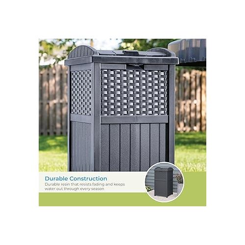  Suncast 33 Gallon Resin Outdoor Hideaway Patio Trash Can, Cyberspace Grey