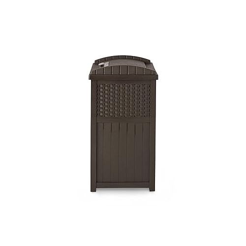  Suncast 33 Gallon Hideaway Can Resin Outdoor Trash with Lid Use in Backyard, Deck, or Patio, 33-Gallon, Brown