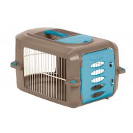 Suncast Portable Dog Crate with Handle for Small and Medium Dogs - Bowl Included - Stylish and Durable Portable Pet Carrier - Dogs up to 30 lbs. - Brown and Light Blue