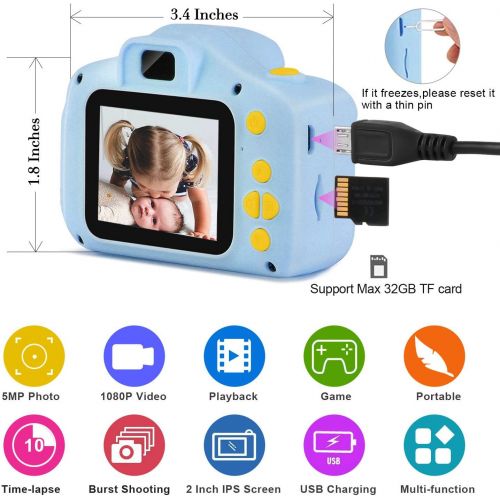  [아마존 핫딜] Suncity Kids Digital Camera Video 2.0 Inch HD Screen 1080P with 32GB TF Card Mini Camera Rechargeable for Boys Children Toddler 3-10 Year Old Birthday Christmas Toy Gift (Blue)