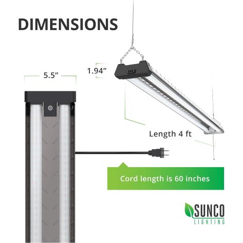  Sunco Lighting 10 Pack Industrial LED Shop Light, 4 FT, Linkable Integrated Fixture, 40W=260W, 5000K Daylight, 4000 LM, Surface + Suspension Mount, Pull Chain, Utility Light, Garag