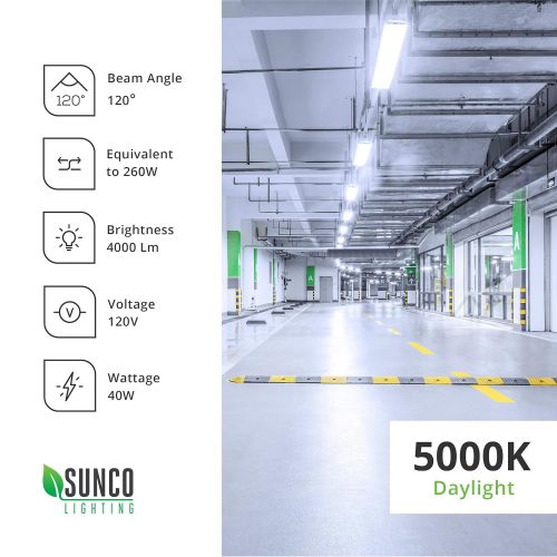  Sunco Lighting 10 Pack Industrial LED Shop Light, 4 FT, Linkable Integrated Fixture, 40W=260W, 5000K Daylight, 4000 LM, Surface + Suspension Mount, Pull Chain, Utility Light, Garag