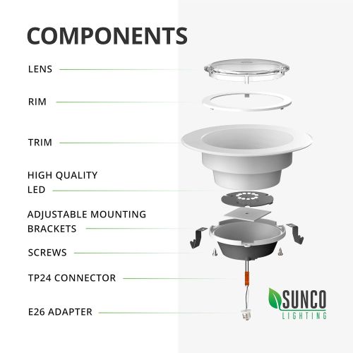  Sunco Lighting 10 Pack 4 Inch Baffle Recessed Retrofit Kit Dimmable LED Light, 11W (40W Replacement), 5000K Kelvin Daylight, Quick/Easy Can Install, 660 Lumen, Wet Rated