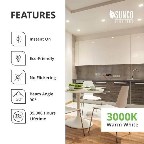  Sunco Lighting 10 Pack 4 Inch LED Recessed Downlight, Smooth Trim, Dimmable, 11W=40W, 3000K Warm White, 660 LM, Damp Rated, Simple Retrofit Installation - UL + Energy Star