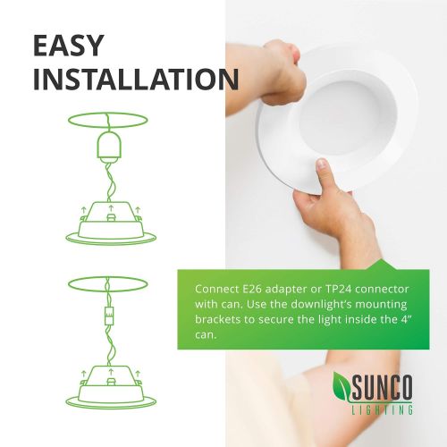  Sunco Lighting 6 Pack 4 Inch LED Recessed Downlight, Baffle Trim, Dimmable, 11W=40W, 3000K Warm White, 660 LM, Damp Rated, Simple Retrofit Installation - UL + Energy Star