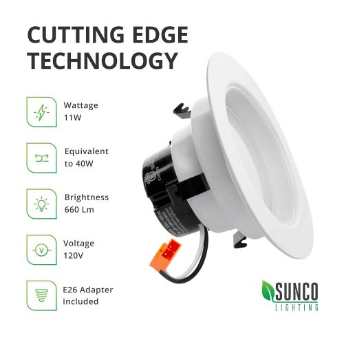  Sunco Lighting 6 Pack 4 Inch LED Recessed Downlight, Baffle Trim, Dimmable, 11W=40W, 3000K Warm White, 660 LM, Damp Rated, Simple Retrofit Installation - UL + Energy Star