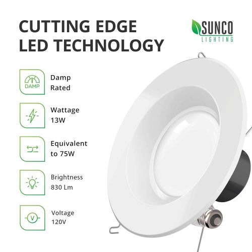  Sunco Lighting 12 Pack 5/6 Inch LED Recessed Downlight, Smooth Trim, Dimmable, 13W=75W, 830 LM, 4000K Cool White, Damp Rated, Simple Retrofit Installation - UL + Energy Star