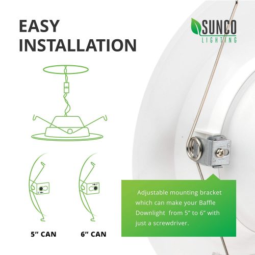  Sunco Lighting 12 Pack 5/6 Inch LED Recessed Downlight, Baffle Trim, Dimmable, 13W=75W, 3000K Warm White, 965 LM, Damp Rated, Simple Retrofit Installation - UL + Energy Star