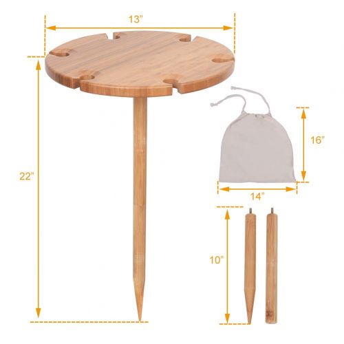  Sundale Outdoor Wine Picnic Table for Camping Beach Dining Use Low Portable Table, Bamboo with Cutlery Set