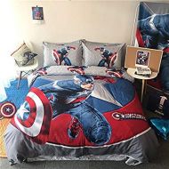 Sunday 4 Piece Boys Captain America Bedding Cover Set, Queen Size 3D Superhero Character Bedding Duvet Cover