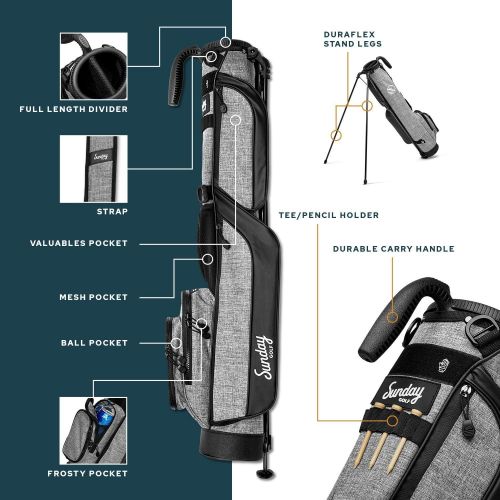  Sunday Golf Loma Bag - Lightweight Sunday Golf Bag with Strap and Stand ? Easy to Carry Pitch n Putt Golf Bag ? Golf Stand Bag for The Driving Range, Par 3 and Executive Courses, 3