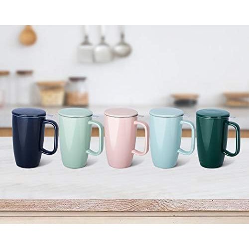  [아마존베스트]Sunddo Porcelain Tea Mug with Infuser and Lid, 15 OZ, Jade