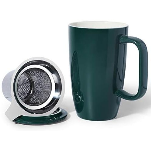  [아마존베스트]Sunddo Porcelain Tea Mug with Infuser and Lid, 15 OZ, Jade