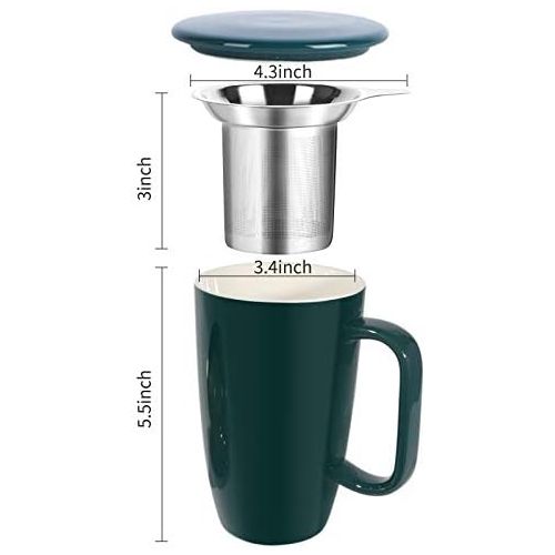  [아마존베스트]Sunddo Porcelain Tea Mug with Infuser and Lid, 15 OZ, Jade