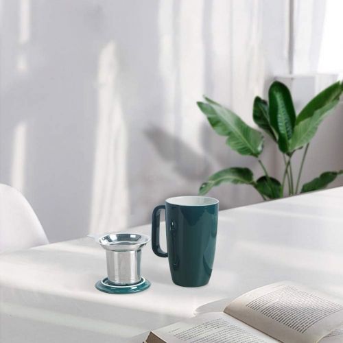  [아마존베스트]Sunddo Porcelain Tea Mug with Infuser and Lid, 15 OZ, Jade