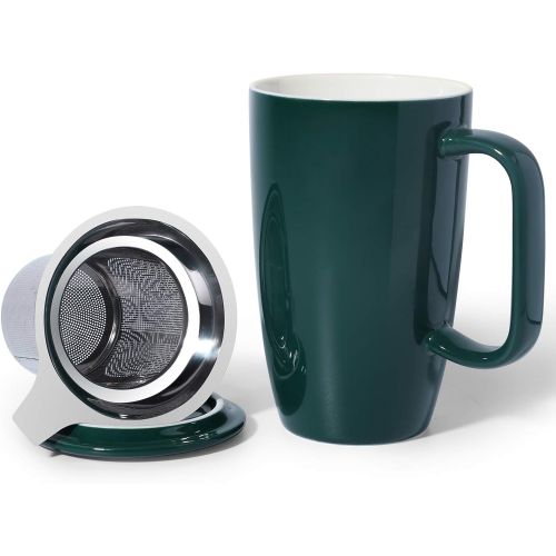  [아마존베스트]Sunddo Porcelain Tea Mug with Infuser and Lid, 15 OZ, Jade