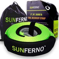 Sunferno Ultimate Tow Recovery Strap 35000lb - Recover Your Vehicle Stuck in Mud/Snow - Heavy Duty 3 x 20 Winch Snatch Strap - Protective Loops, Water-Resistant - Off Road Truck Accessory -