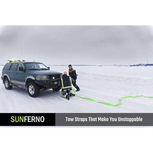  Sunferno Ultimate Tow Recovery Strap 35000lb - Recover Your Vehicle Stuck in Mud/Snow - Heavy Duty 3 x 20 Winch Snatch Strap - Protective Loops, Water-Resistant - Off Road Truck Accessory -