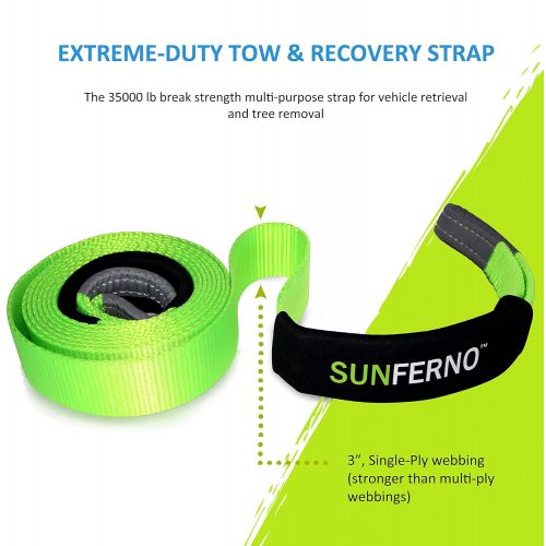  Sunferno Ultimate Tow Recovery Strap 35000lb - Recover Your Vehicle Stuck in Mud/Snow - Heavy Duty 3 x 20 Winch Snatch Strap - Protective Loops, Water-Resistant - Off Road Truck Accessory -