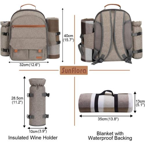  Sunflora Picnic Backpack for 4 Person Set Pack with Insulated Waterproof Pouch for Family Outdoor Camping (Brush Beige)