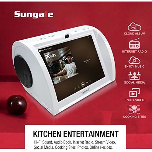  Sungale Internet Radio with Hi-Fi Speakers, 8” HD Touch Panel, Audio Book, 15K+ Radio Stations, Streaming Videos, Movies, Music, Auto Wi-Fi, Social Media, Recipes, More Features & Function