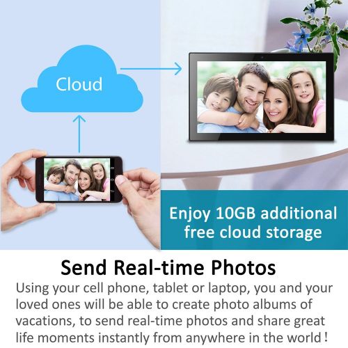  Sungale 14-inch WiFi Cloud Digital Photo Frame w Front Camera for Video Talk, Remote Control, 10GB Free Cloud Storage, 1366x768px LED Screen (Black)