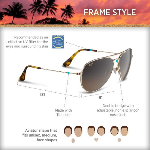  Maui Jim Sunglasses | Mavericks 264 | Aviator Frame, Polarized Lenses, with Patented PolarizedPlus2 Lens Technology