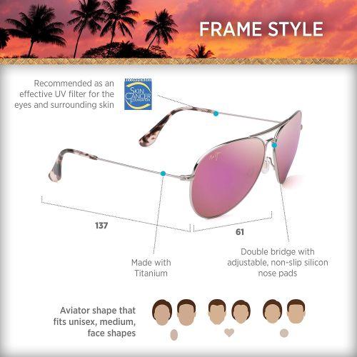  Maui Jim Sunglasses | Mavericks 264 | Aviator Frame, Polarized Lenses, with Patented PolarizedPlus2 Lens Technology