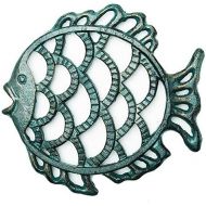 Sungmor Cast Iron Cute Fish Trivet for Wood Stove - Dia-7.5 Inch Dark Green Finish - Rustproof Round Stands for Hot Pots/Dishes/Pans - Decorative Metal Table Trivet for Kitchen Coo