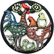 Sungmor Cast Iron Cock Trivet for Wood Stove Dia 8.1 Inch Cock Family Image Rustproof Round Stands for Hot Pots/Dishes/Pans Decorative Metal Table Trivet for Kitchen Cooking