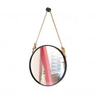 Sunhai-Bathroom mirror Sunhai Bathroom Vanity Mirror, Nordic Creative Wall Hanging Mirror - Bedroom Dressing Hanging Mirror - Round Wrought Iron Frame Wall Hanging Mirror (Color : Black, Size : 6060cm)