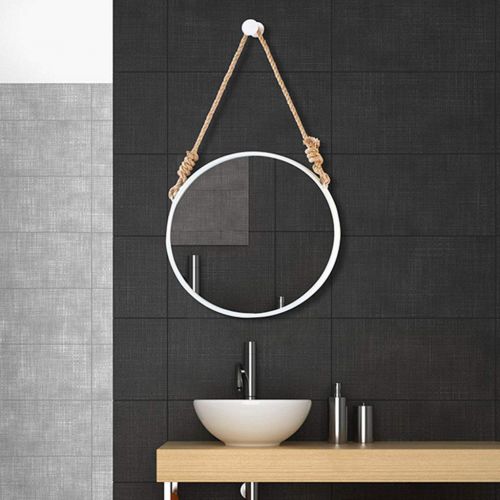  Sunhai-Bathroom mirror Sunhai Bathroom Vanity Mirror, Nordic Creative Wall Hanging Mirror - Bedroom Dressing Hanging Mirror - Round Wrought Iron Frame Wall Hanging Mirror (Color : Black, Size : 6060cm)