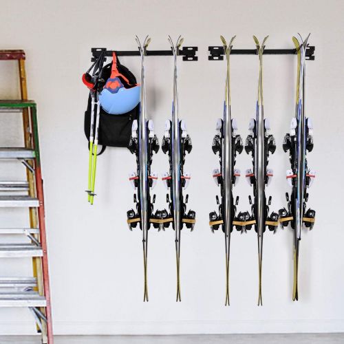  [아마존베스트]Sunix Ski Wall Storage Rack, Ski and Snowboard Wall Storage Rack Home and Garage Ski Mount Hold up 10 Pairs, 2 Pack