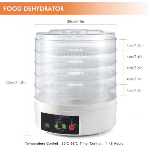  [아마존베스트]Sunix Electric Food Fruit Dehydrator Machine, Portable Countertop Adjustable Thermostat, BPA-Free 5-Tray,for Jerky, Fruit, Vegetables & More, White