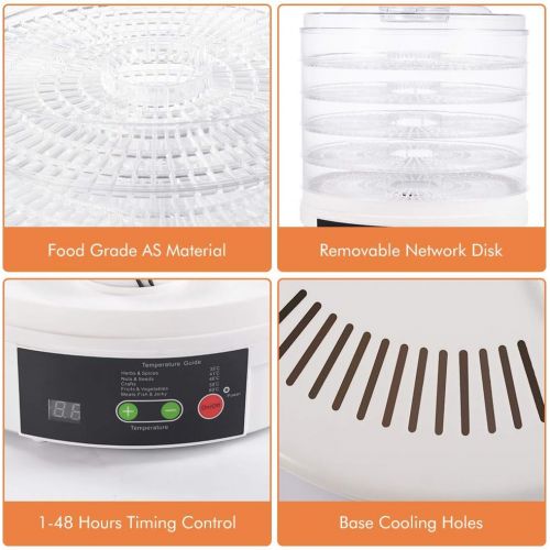  [아마존베스트]Sunix Electric Food Fruit Dehydrator Machine, Portable Countertop Adjustable Thermostat, BPA-Free 5-Tray,for Jerky, Fruit, Vegetables & More, White