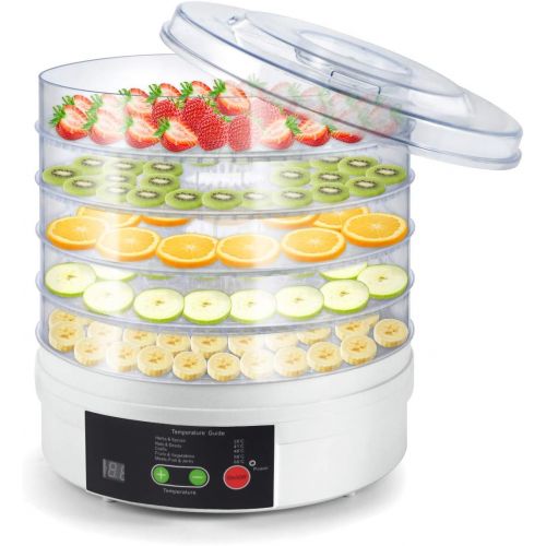  [아마존베스트]Sunix Electric Food Fruit Dehydrator Machine, Portable Countertop Adjustable Thermostat, BPA-Free 5-Tray,for Jerky, Fruit, Vegetables & More, White