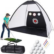 [아마존베스트]Sunix Golf Practice Net Golf Hitting Nets with Chipping Target Pockets,10 x 7ft Golf Training Aids Practice Net Set, 10 Golf Balls 4 Golf Tees, 3 in 1 Golf Hitting Mat,Indoor and Outdoor