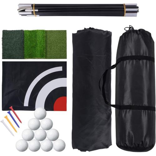  [아마존베스트]Sunix Golf Practice Net Golf Hitting Nets with Chipping Target Pockets,10 x 7ft Golf Training Aids Practice Net Set, 10 Golf Balls 4 Golf Tees, 3 in 1 Golf Hitting Mat,Indoor and Outdoor