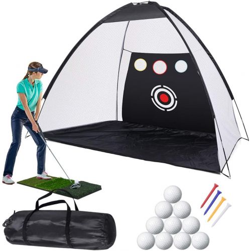  [아마존베스트]Sunix Golf Practice Net Golf Hitting Nets with Chipping Target Pockets,10 x 7ft Golf Training Aids Practice Net Set, 10 Golf Balls 4 Golf Tees, 3 in 1 Golf Hitting Mat,Indoor and Outdoor