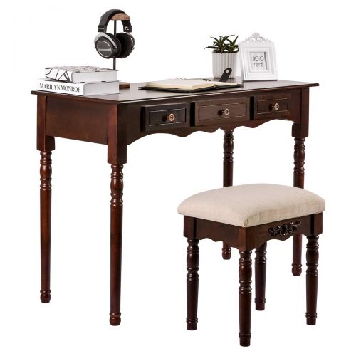  Sunix Vanity Table Set, Makeup Dressing Vanity Table with Folding Mirror, 7 Drawers, Cherry