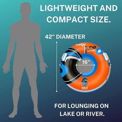  New & Improved 2022 Sunlite Sports River Raft Inflatable Tube, Water Float To Lounge Above Lake and River, Outdoor Water Tube Sport Fun, Recreational Use, Two Grip Handles, Cup Hol