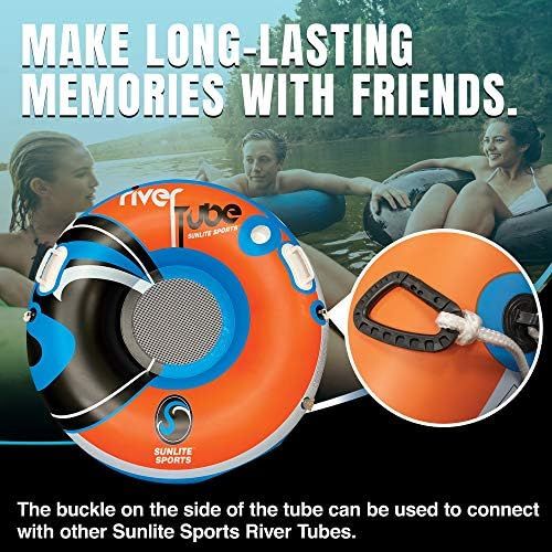  New & Improved 2022 Sunlite Sports River Raft Inflatable Tube, Water Float To Lounge Above Lake and River, Outdoor Water Tube Sport Fun, Recreational Use, Two Grip Handles, Cup Hol